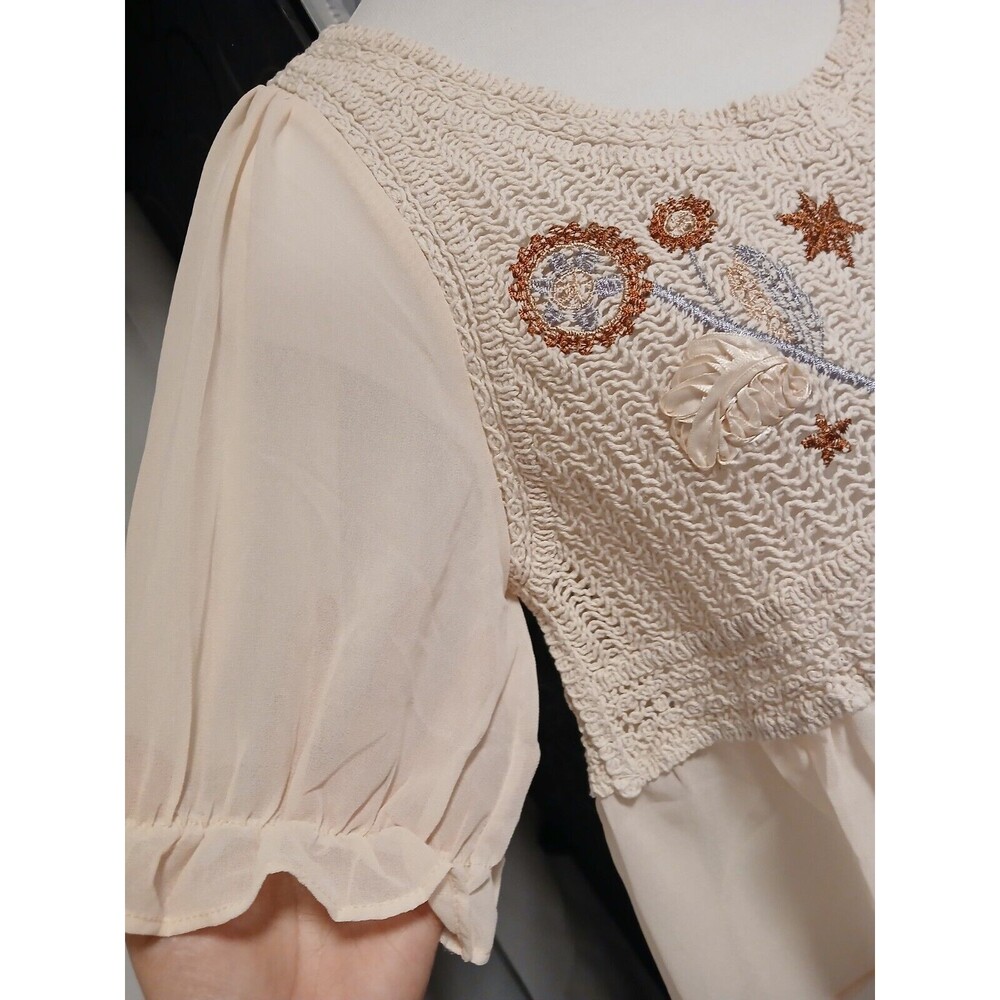 NWT Baby Doll Korean Boho Sheer Crochet Top/Blouse with Embroidery for Women-S - Picture 5 of 8